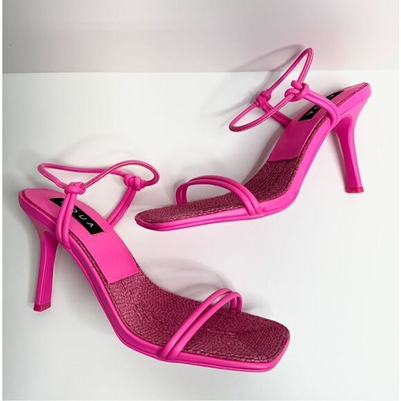 AQUA Sandals Womens Size 8 Square Toe Pink Raffia Detail Slip On Heel NEW - Picture 5 of 11